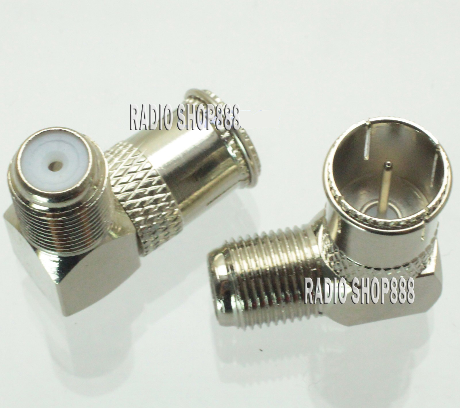 3Xplug male to F TV female 90° connector right angle push-on